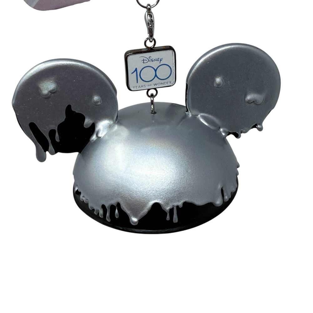 2023 Disney Parks 100 Years Mickey Mouse Ear Hat Silver Drip Christmas Ornament - Picture 9 of 9
